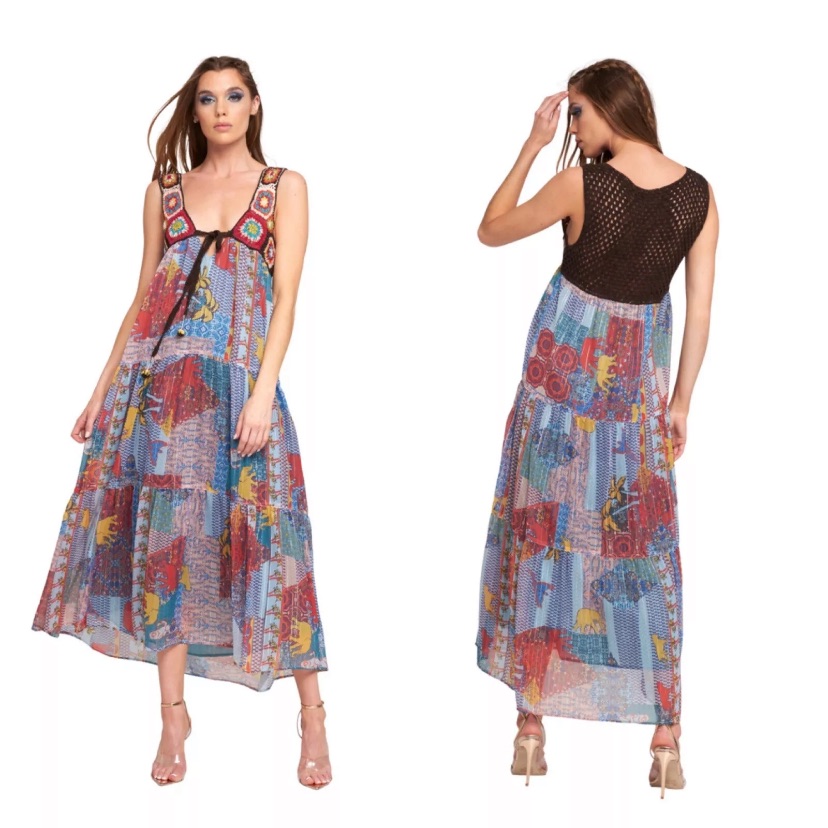 Nwt Aratta Silent Journey Girls Insane Patchwork Crochet Boho Midi Dress Xs